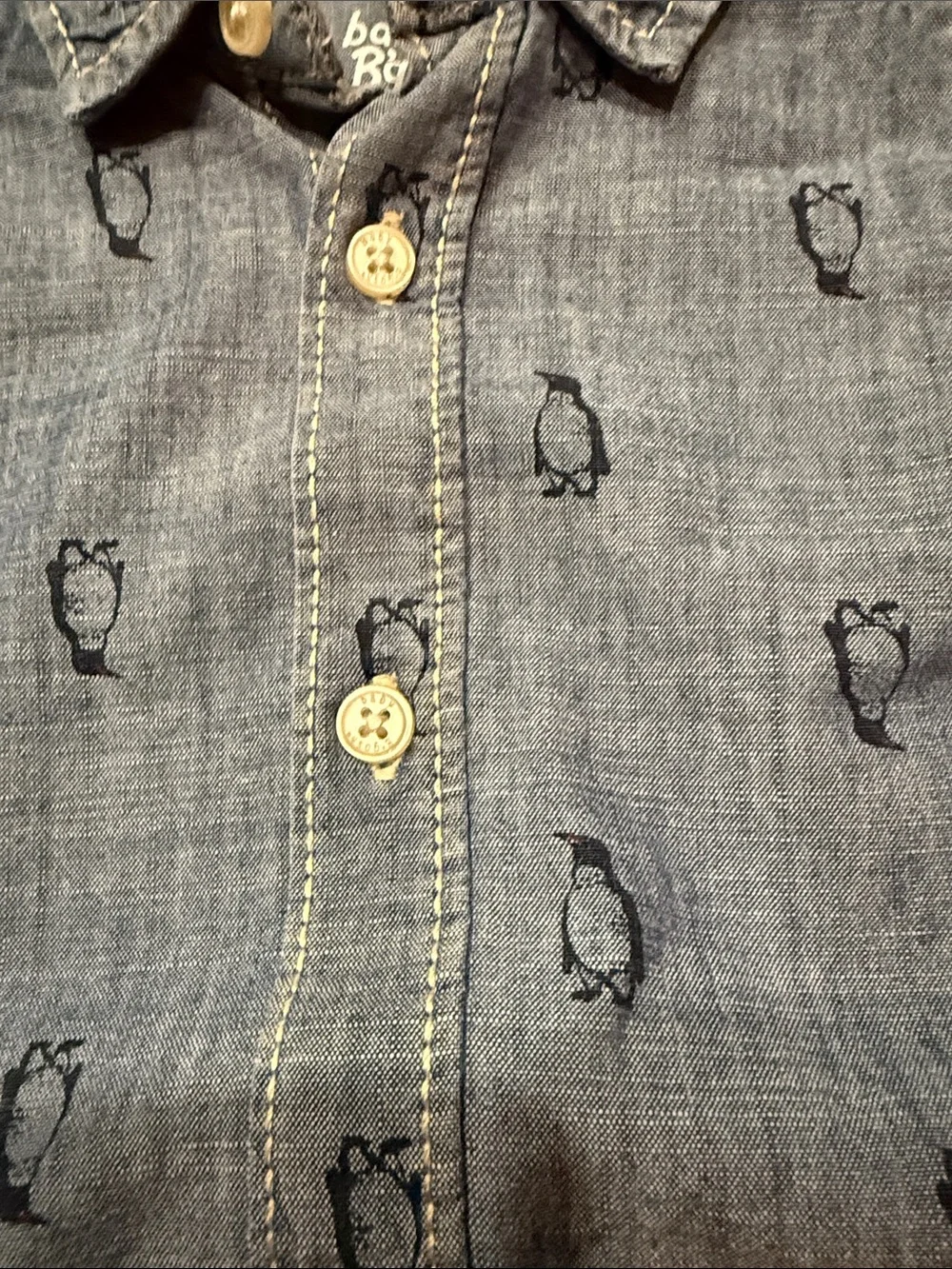 OshKosh B'gosh Denim-Look Penguin Button Front Long Sleeve Bodysuit - Blue